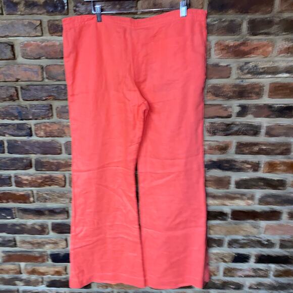 French Connection Coral Red/Orange Linen Wide Leg Drawstring Pants Women Size 10 - Picture 4 of 6